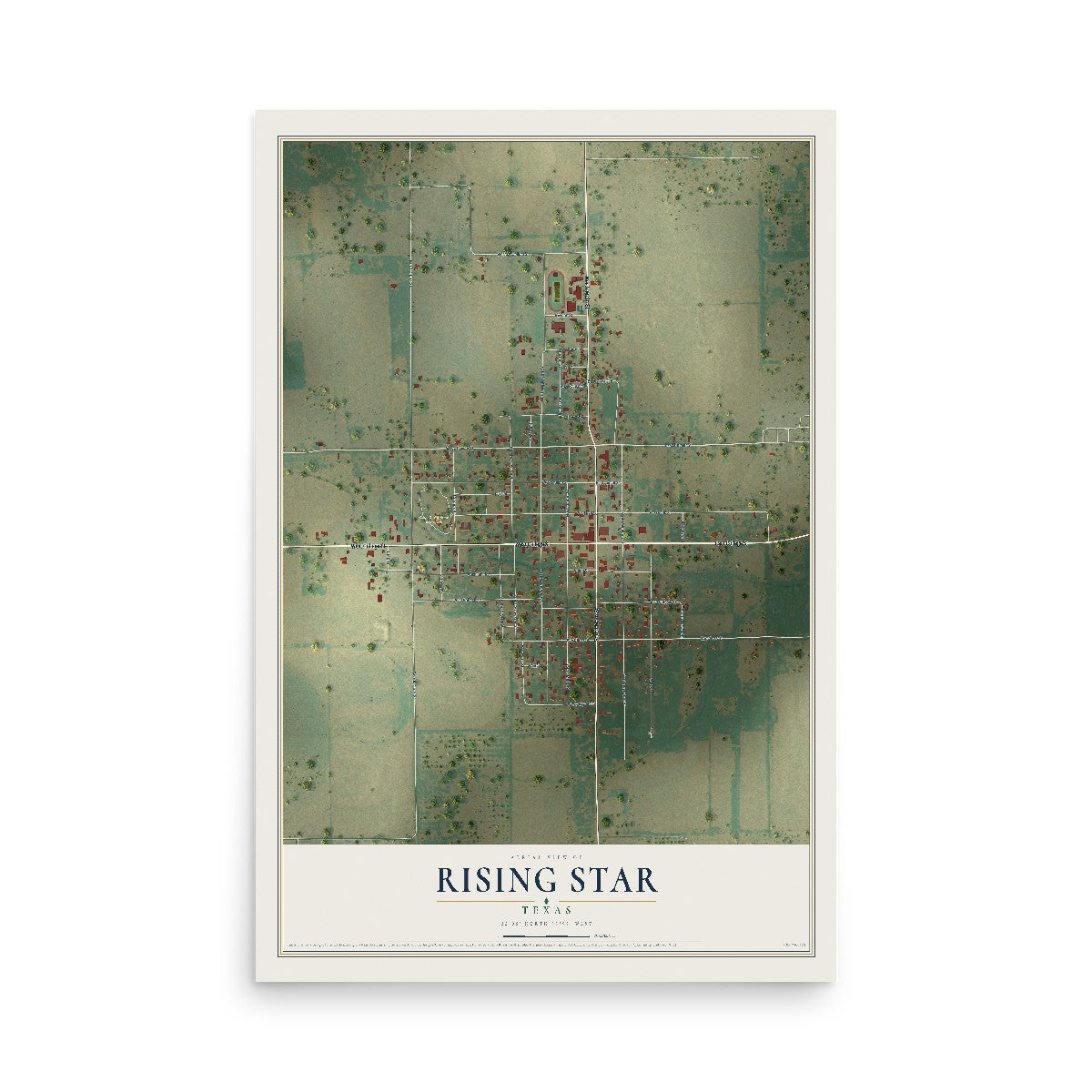 Map of Rising Star, Texas, 12 x 18 inch unframed archival matte print