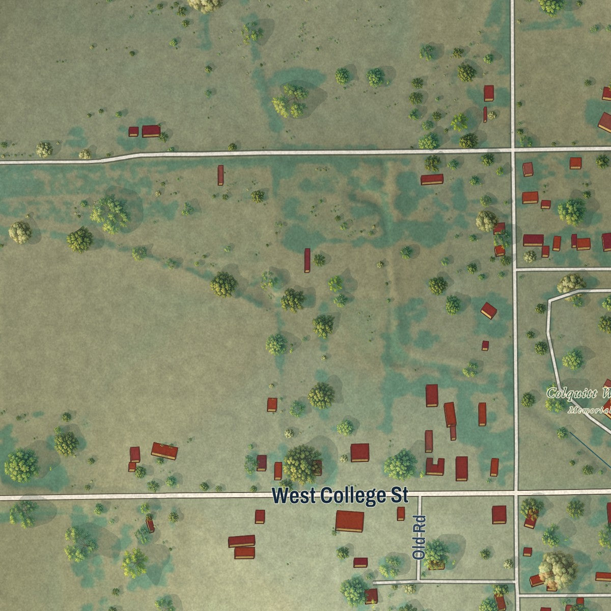 Second close-up of the map of Rising Star, Texas print showing more streets and buildings