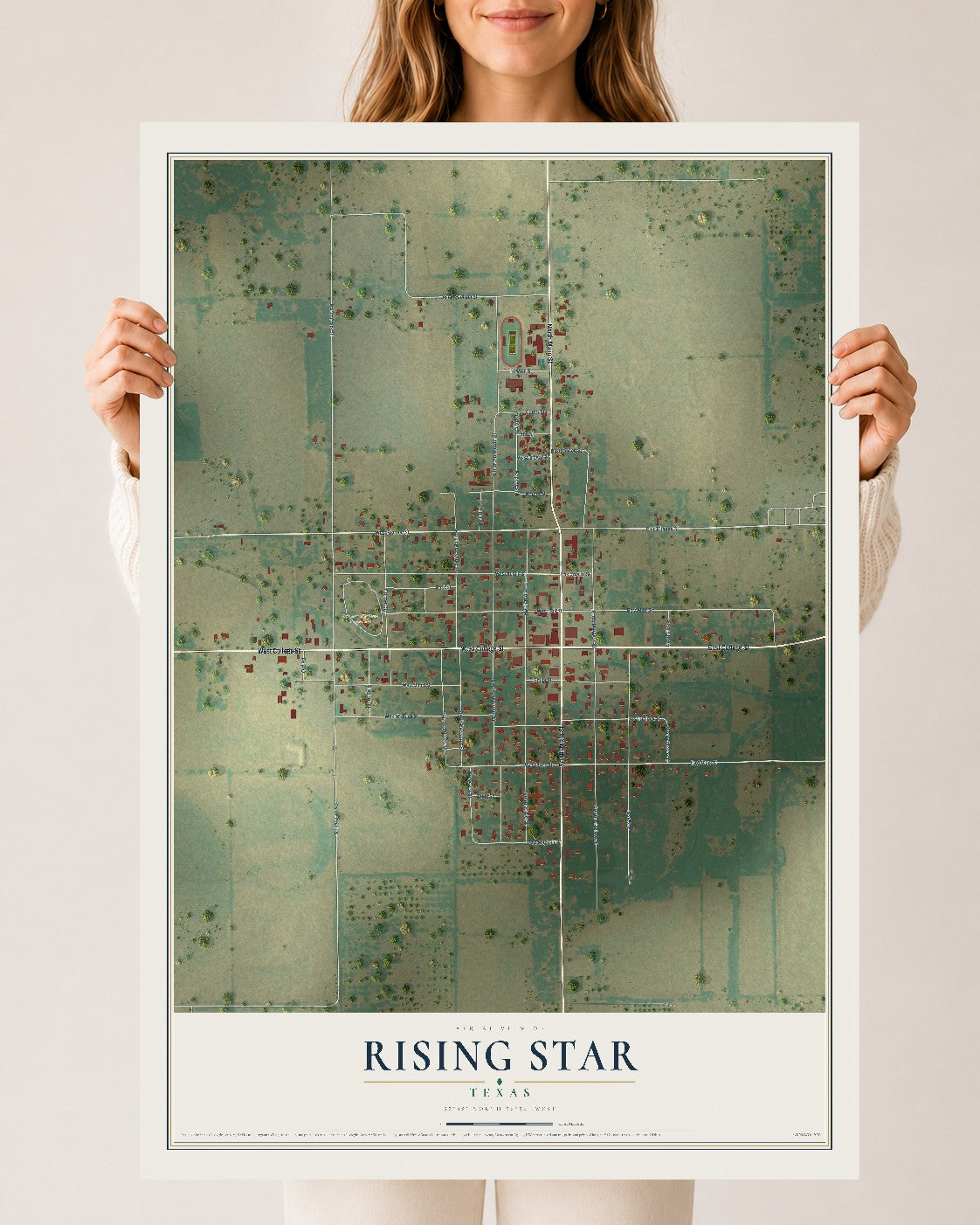 Map of Rising Star, Texas, 24 x 36 inch unframed archival matte print