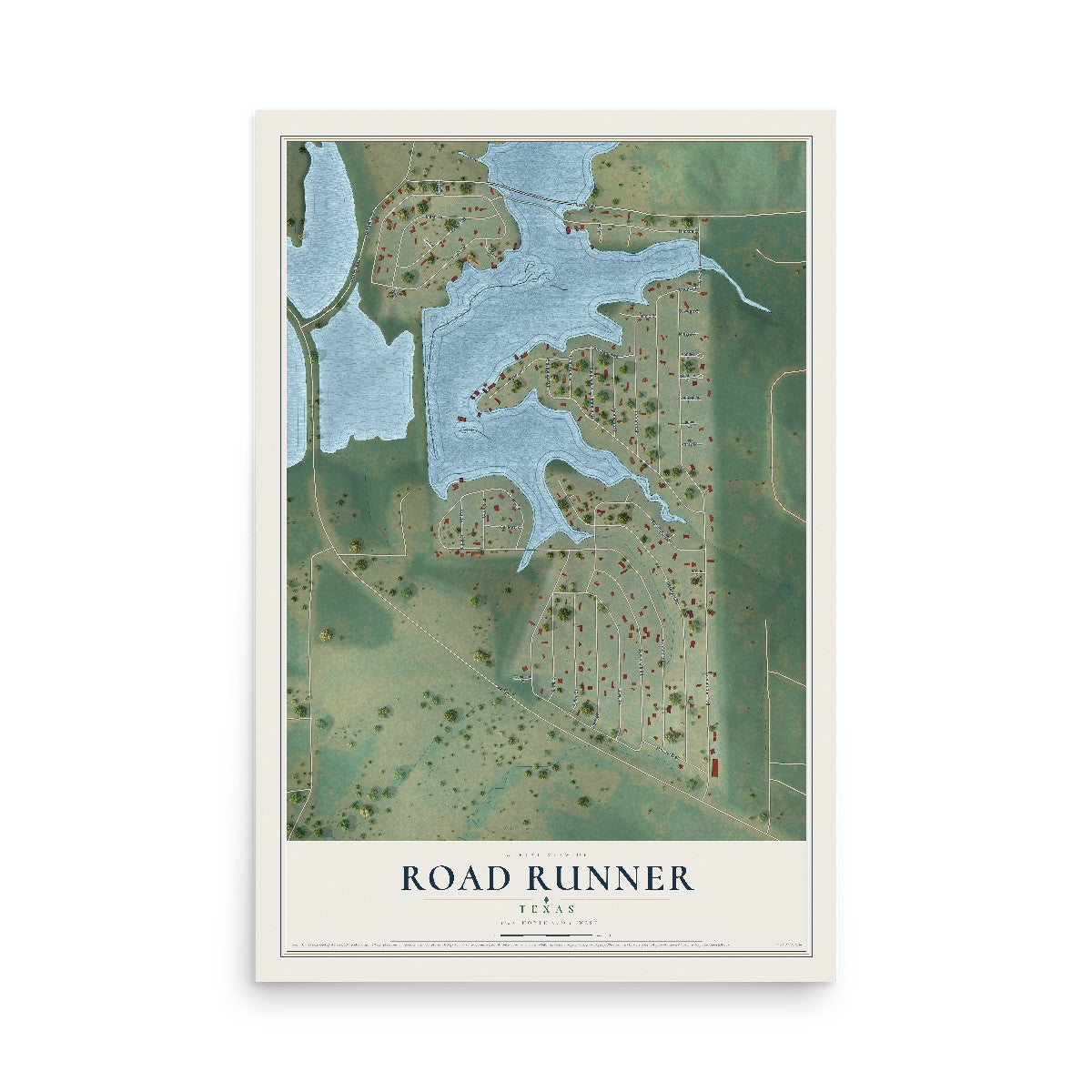 Map of Road Runner, Texas, 12 x 18 inch unframed archival matte print