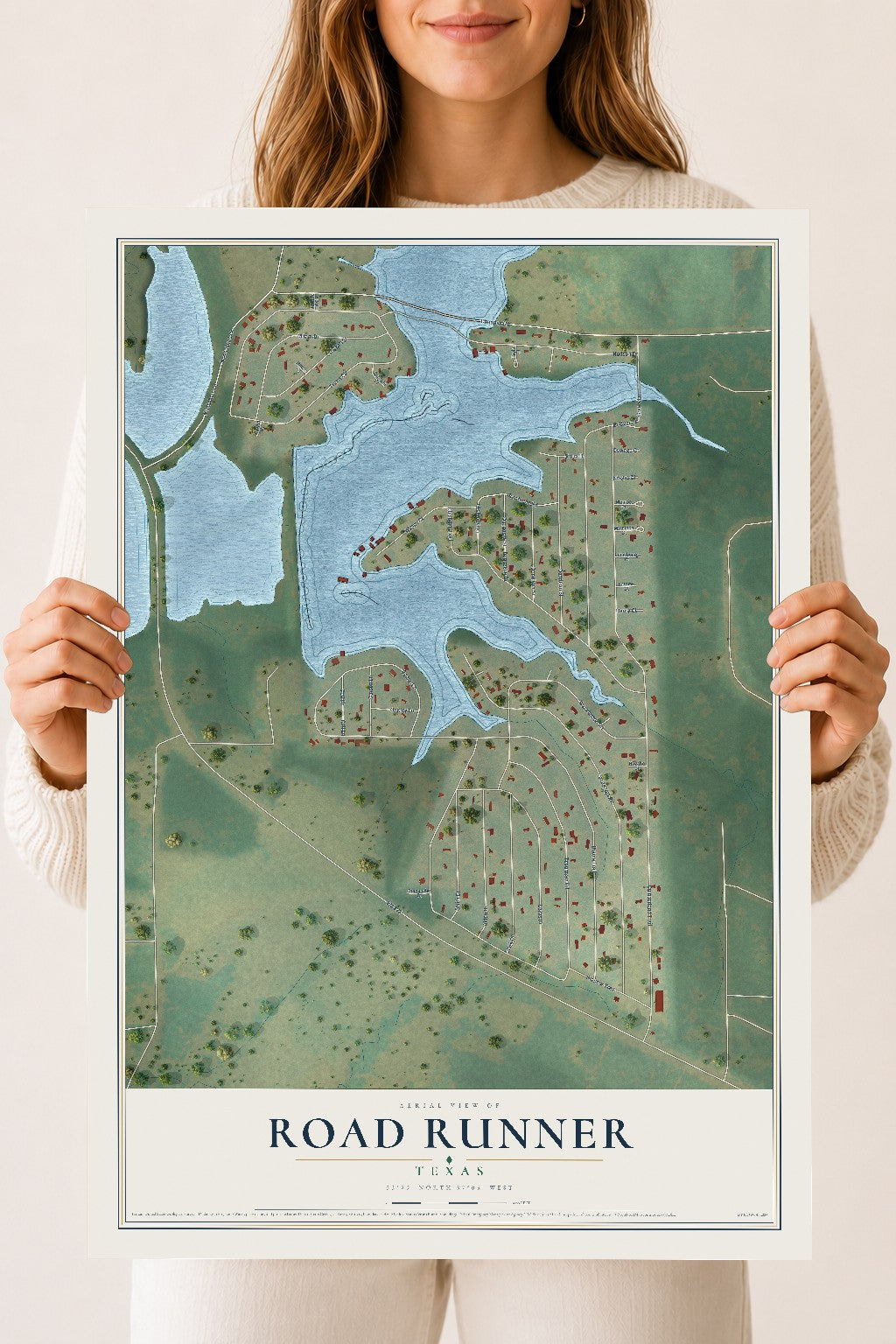 Map of Road Runner, Texas, 18 x 24 inch unframed archival matte print