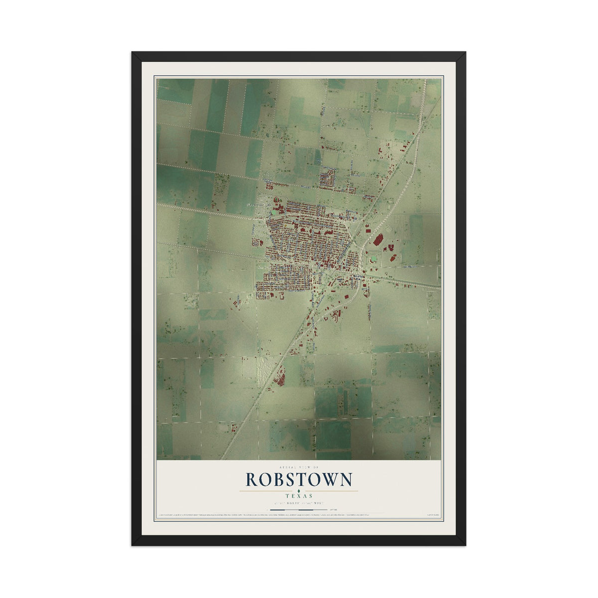 Map of Robstown, Texas, 12 x 18 inch print in a black wood frame