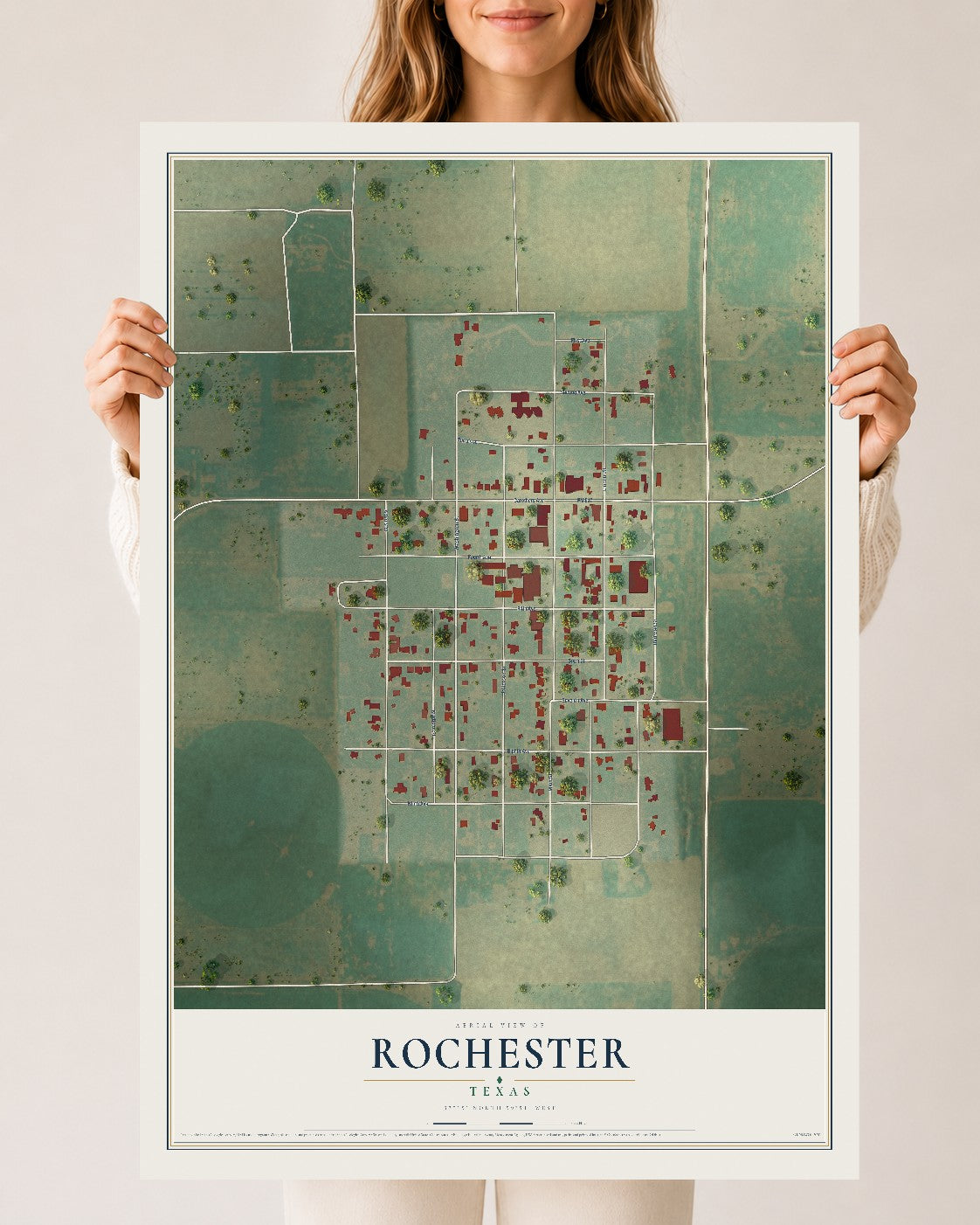Map of Rochester, Texas, 24 x 36 inch unframed archival matte print