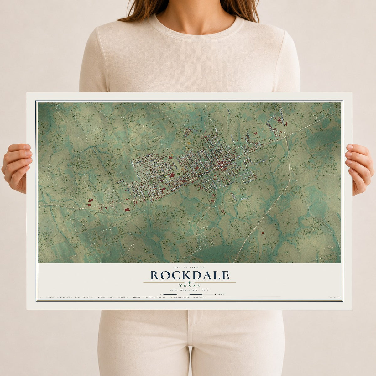 Map of Rockdale, Texas, 12 x 18 inch unframed archival matte print