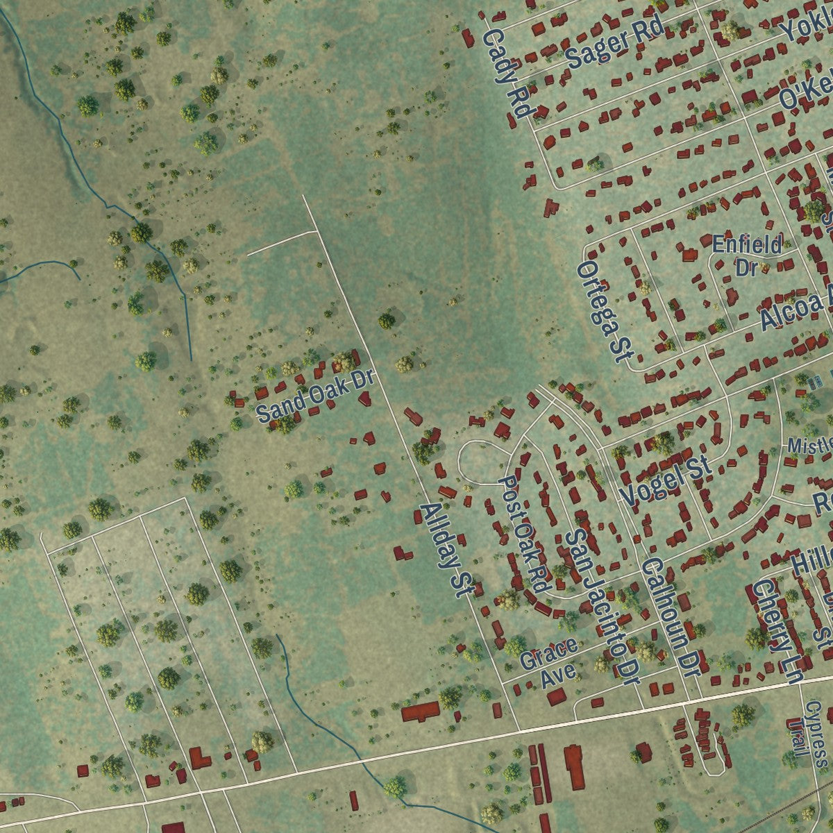 Second close-up of the map of Rockdale, Texas print showing more streets and buildings