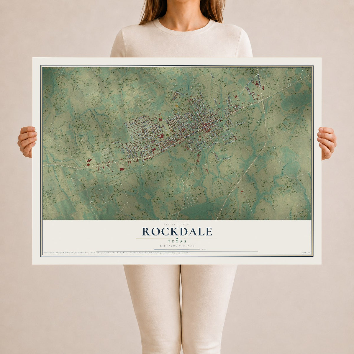 Map of Rockdale, Texas, 24 x 36 inch unframed archival matte print