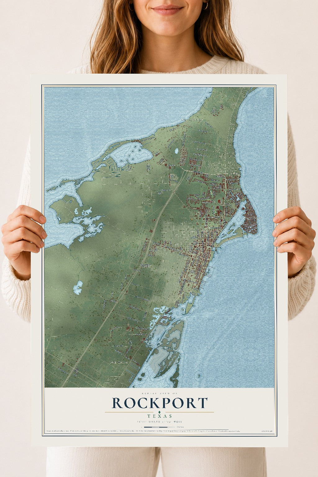 Map of Rockport, Texas, 18 x 24 inch unframed archival matte print