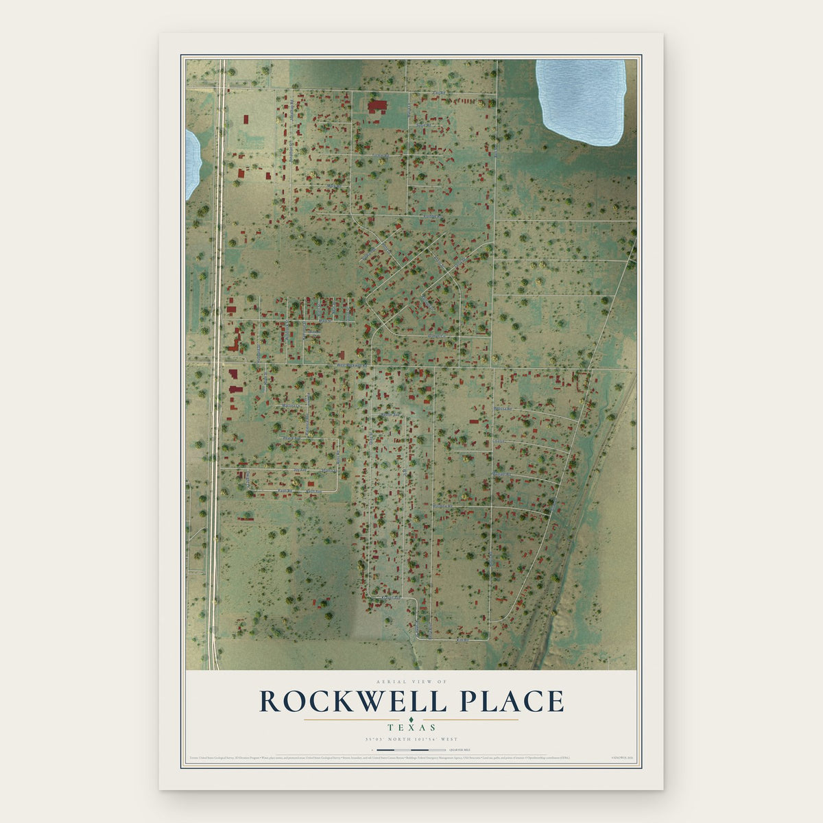 Rockwell Place, Texas map print, the full design
