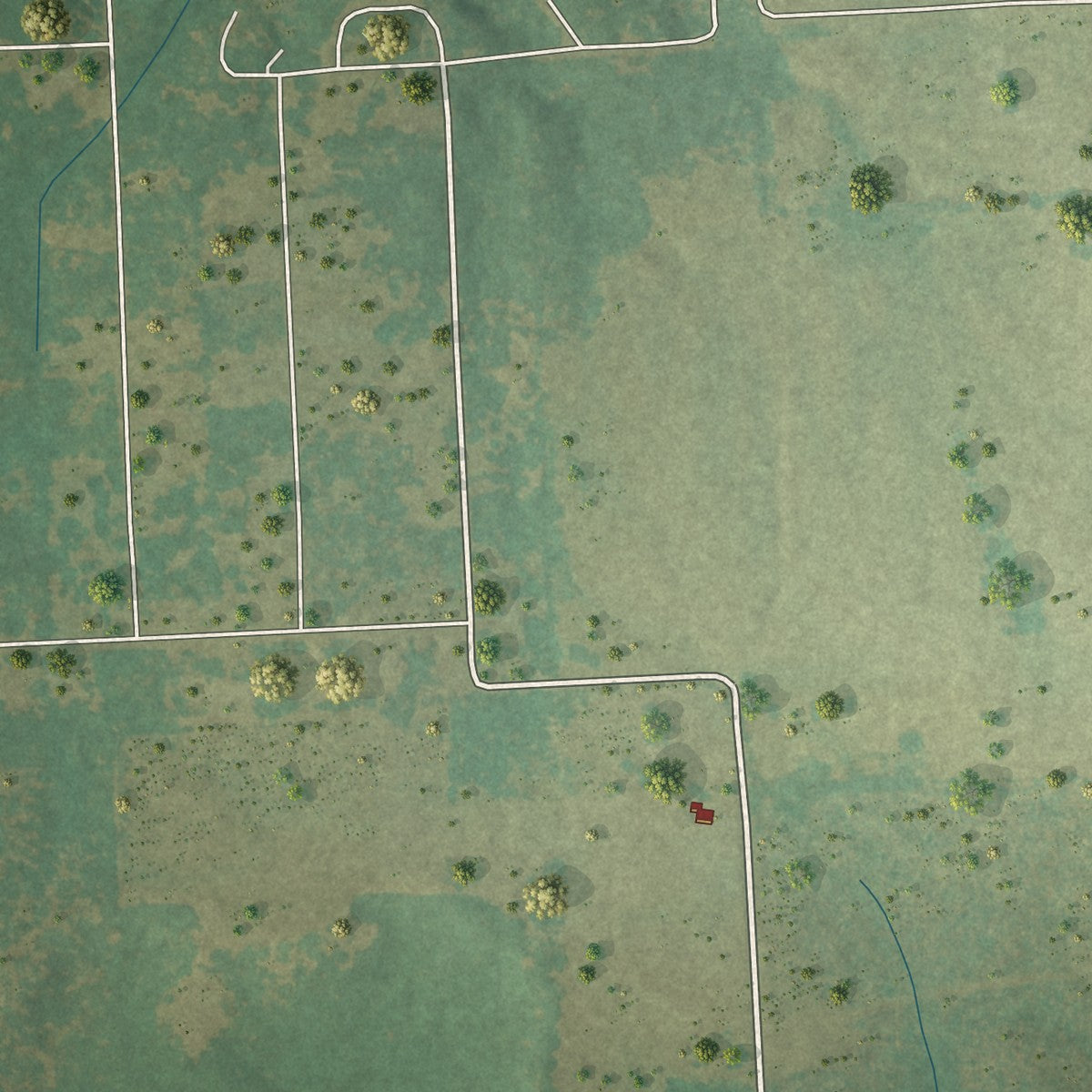Second close-up of the map of Rocky Mound, Texas print showing more streets and buildings