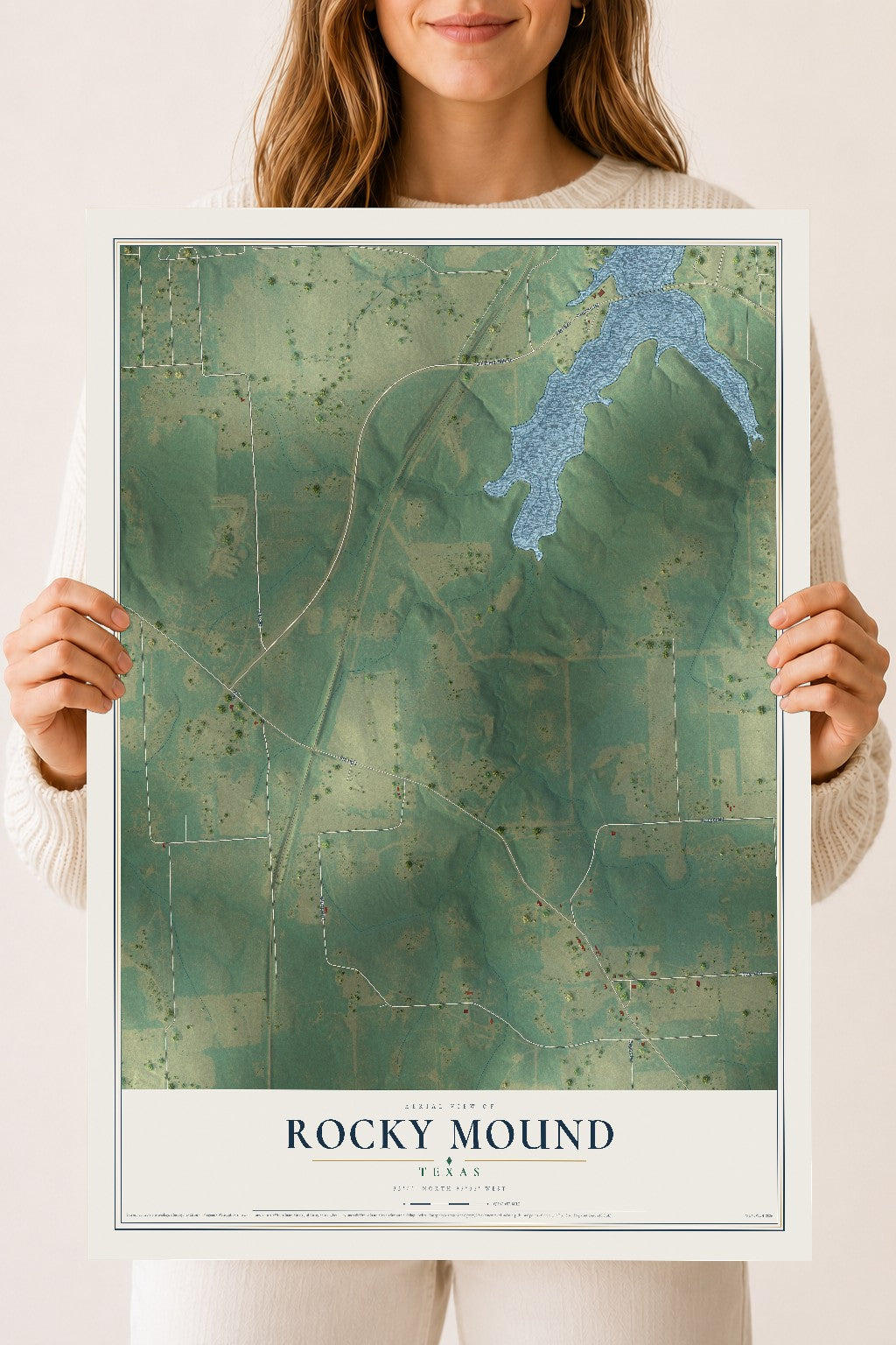 Map of Rocky Mound, Texas, 18 x 24 inch unframed archival matte print