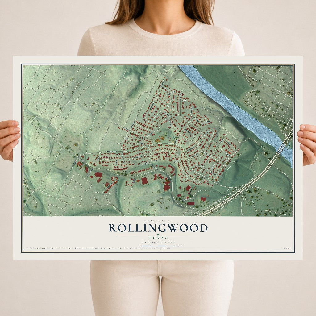 Map of Rollingwood, Texas, 18 x 24 inch unframed archival matte print