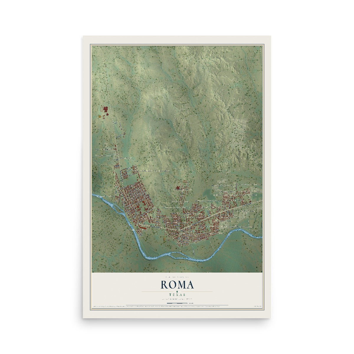 Map of Roma, Texas, 12 x 18 inch unframed archival matte print
