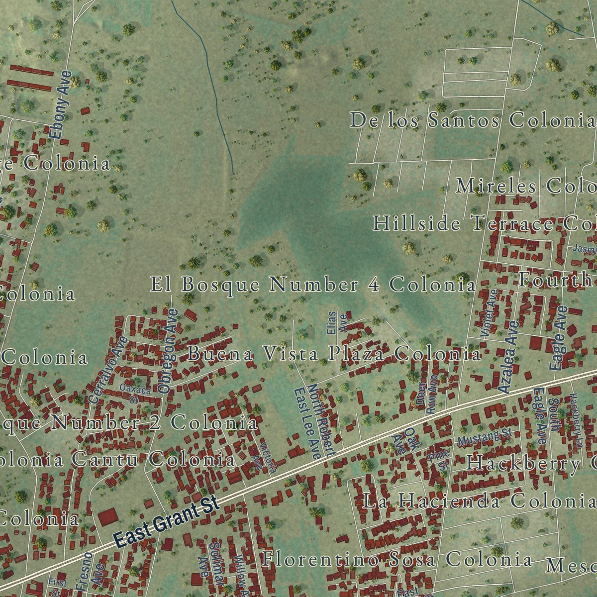 Second close-up of the map of Roma, Texas print showing more streets and buildings
