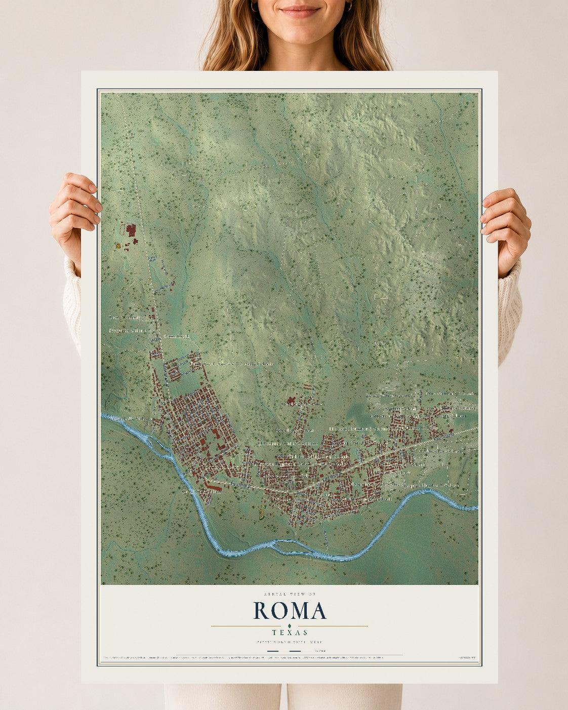 Map of Roma, Texas, 24 x 36 inch unframed archival matte print