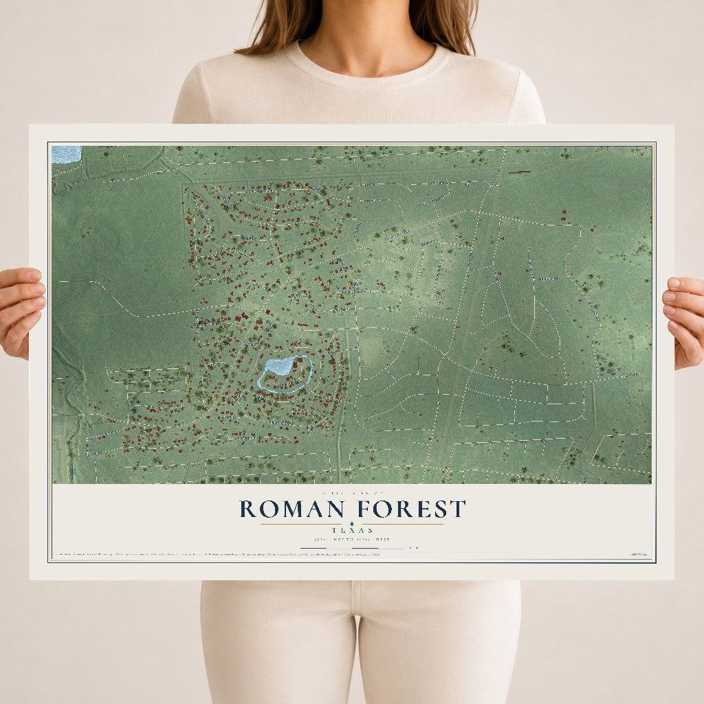 Map of Roman Forest, Texas, 18 x 24 inch unframed archival matte print