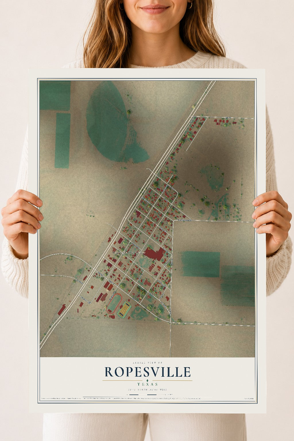 Map of Ropesville, Texas, 18 x 24 inch unframed archival matte print