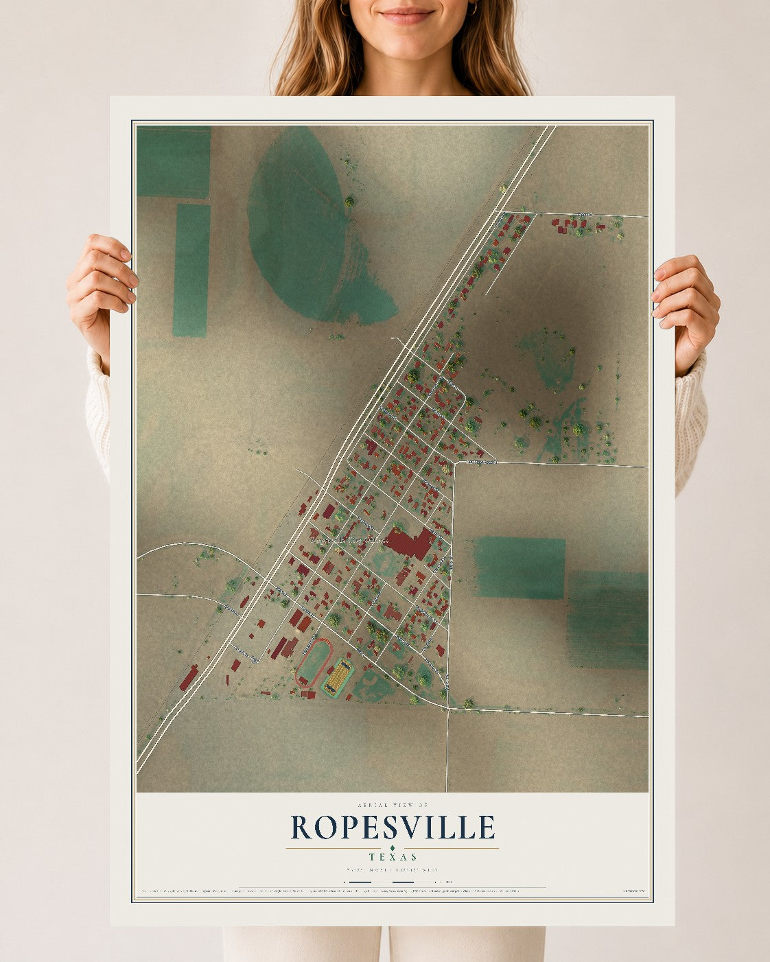 Map of Ropesville, Texas, 24 x 36 inch unframed archival matte print