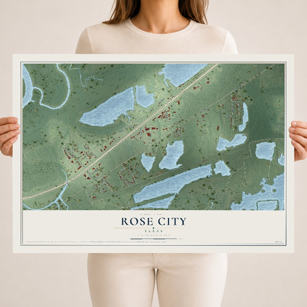 Map of Rose City, Texas, 18 x 24 inch unframed archival matte print