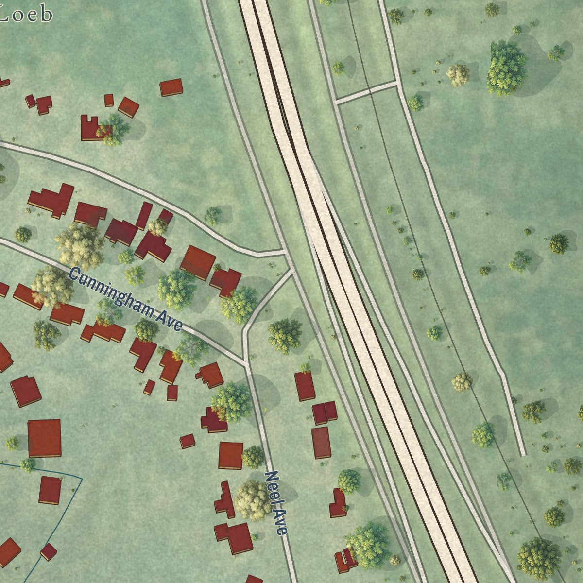 Close-up of the map of Rose Hill Acres, Texas print showing street and building detail