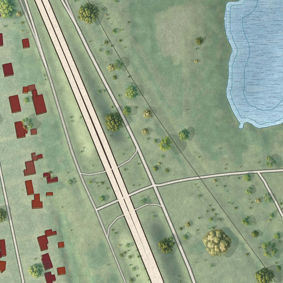 Second close-up of the map of Rose Hill Acres, Texas print showing more streets and buildings