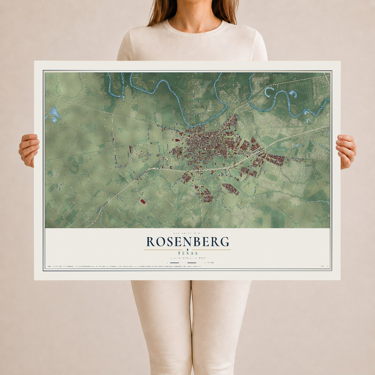 Map of Rosenberg, Texas, 24 x 36 inch unframed archival matte print