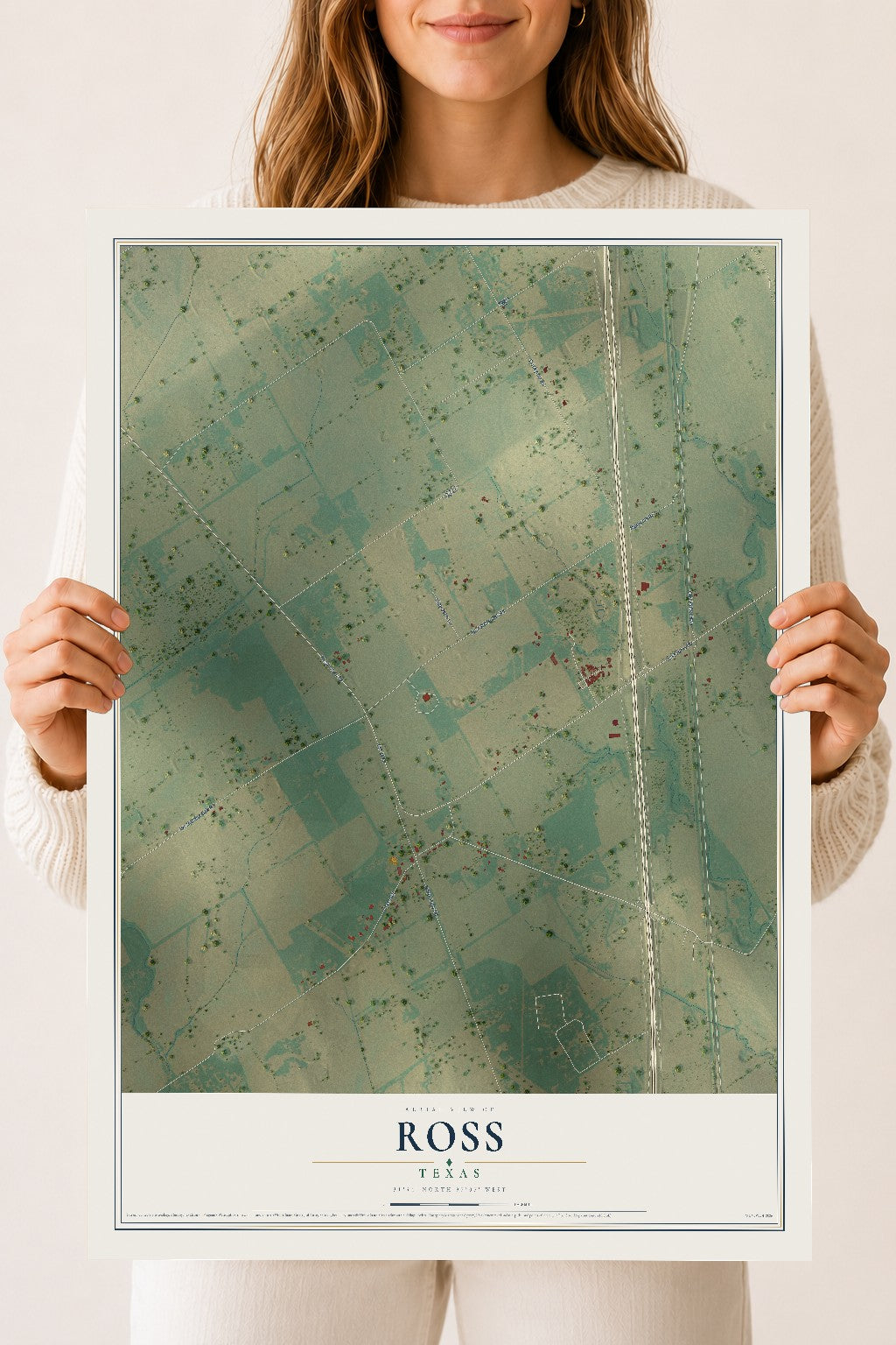 Map of Ross, Texas, 18 x 24 inch unframed archival matte print