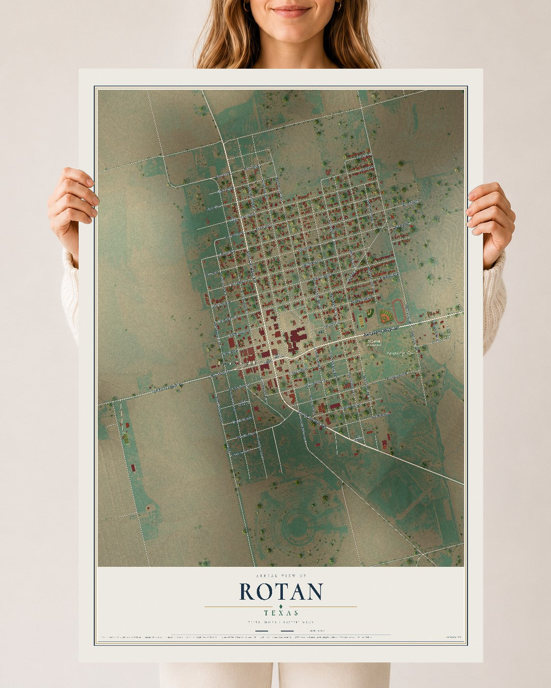 Map of Rotan, Texas, 24 x 36 inch unframed archival matte print