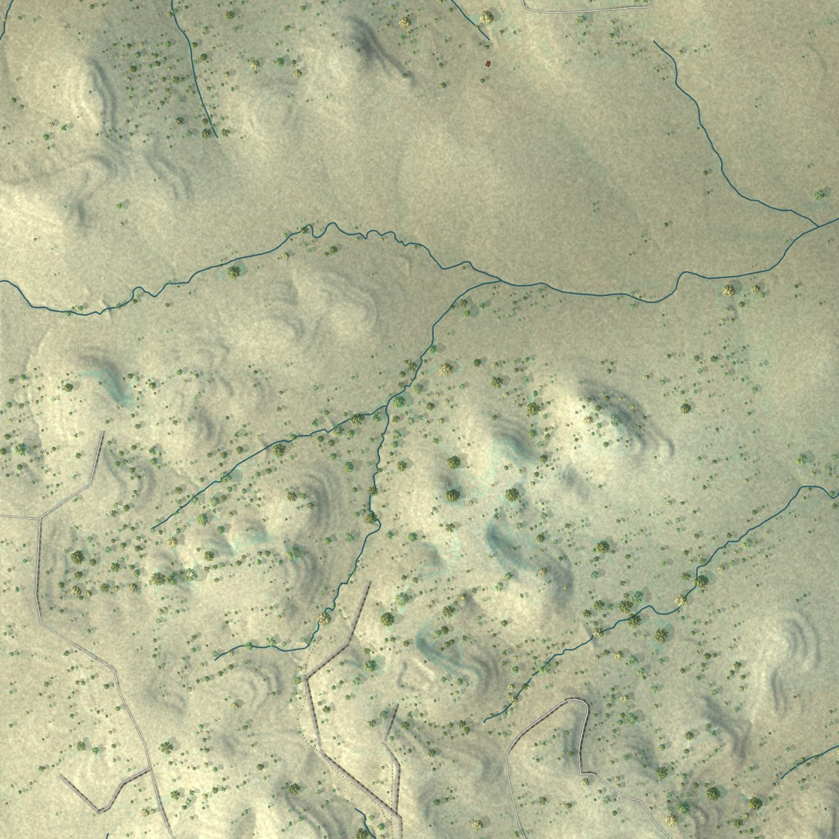 Close-up of the map of Round Mountain, Texas print showing street and building detail