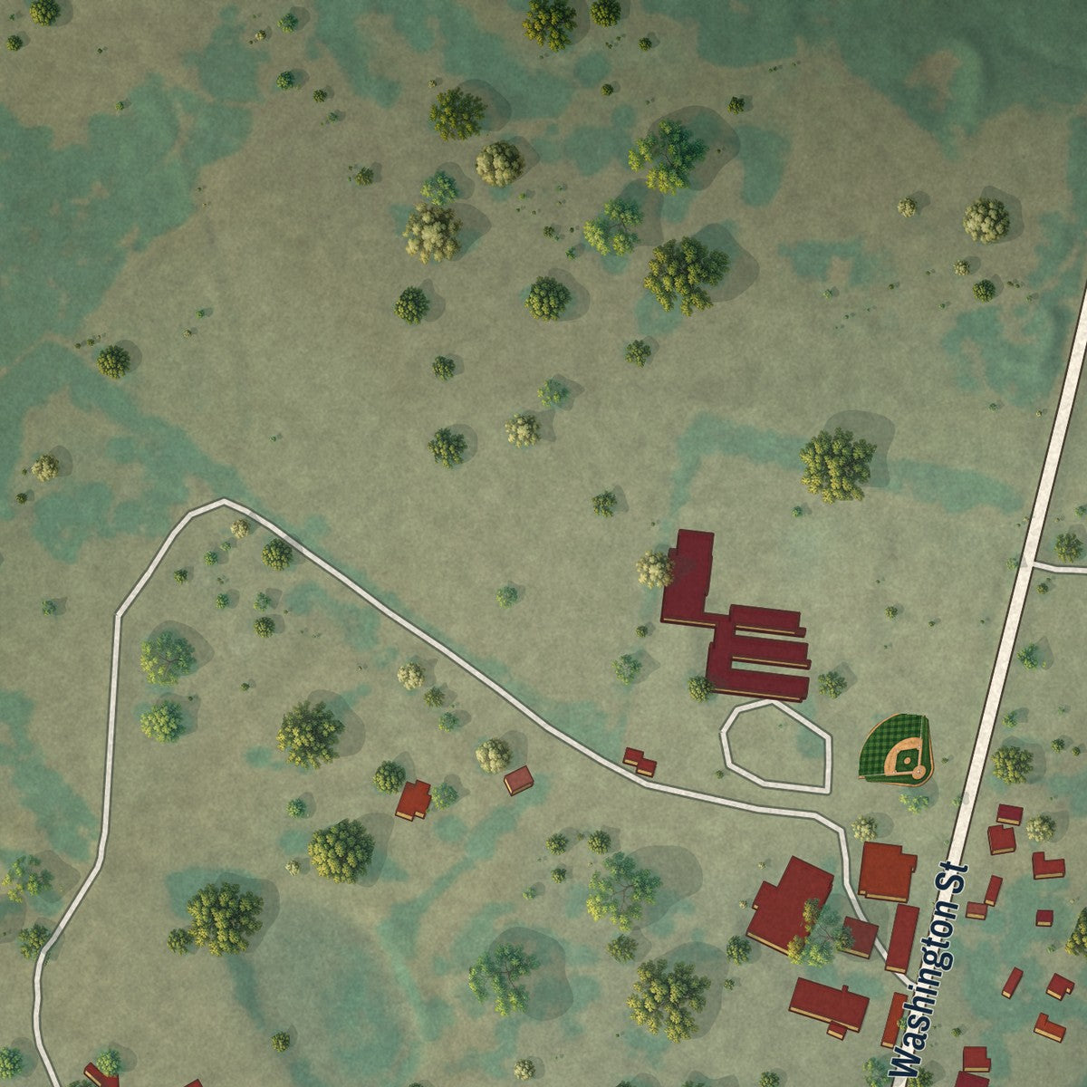 Second close-up of the map of Round Top, Texas print showing more streets and buildings