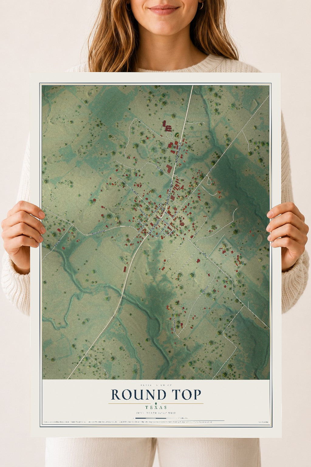 Map of Round Top, Texas, 18 x 24 inch unframed archival matte print