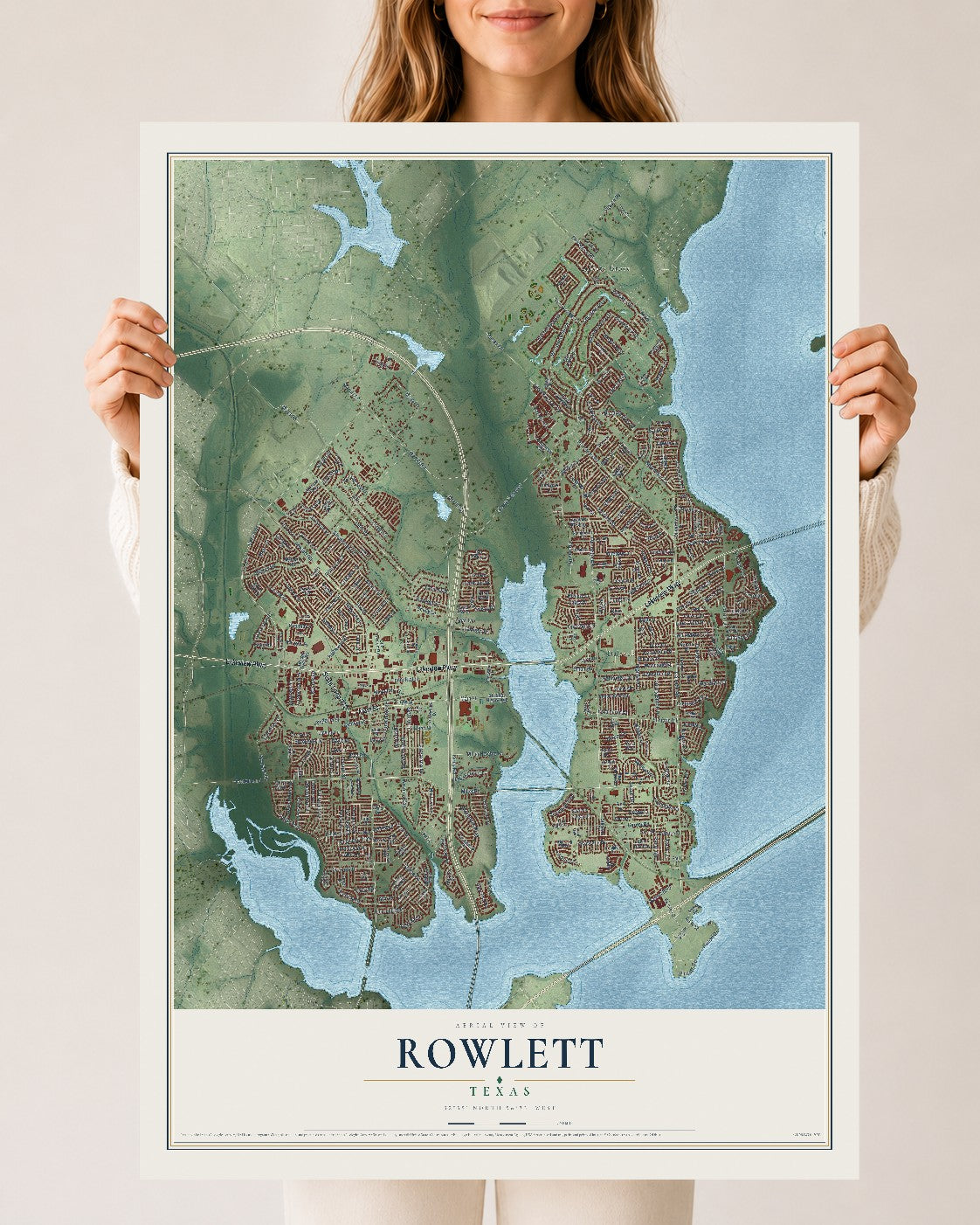 Map of Rowlett, Texas, 24 x 36 inch unframed archival matte print