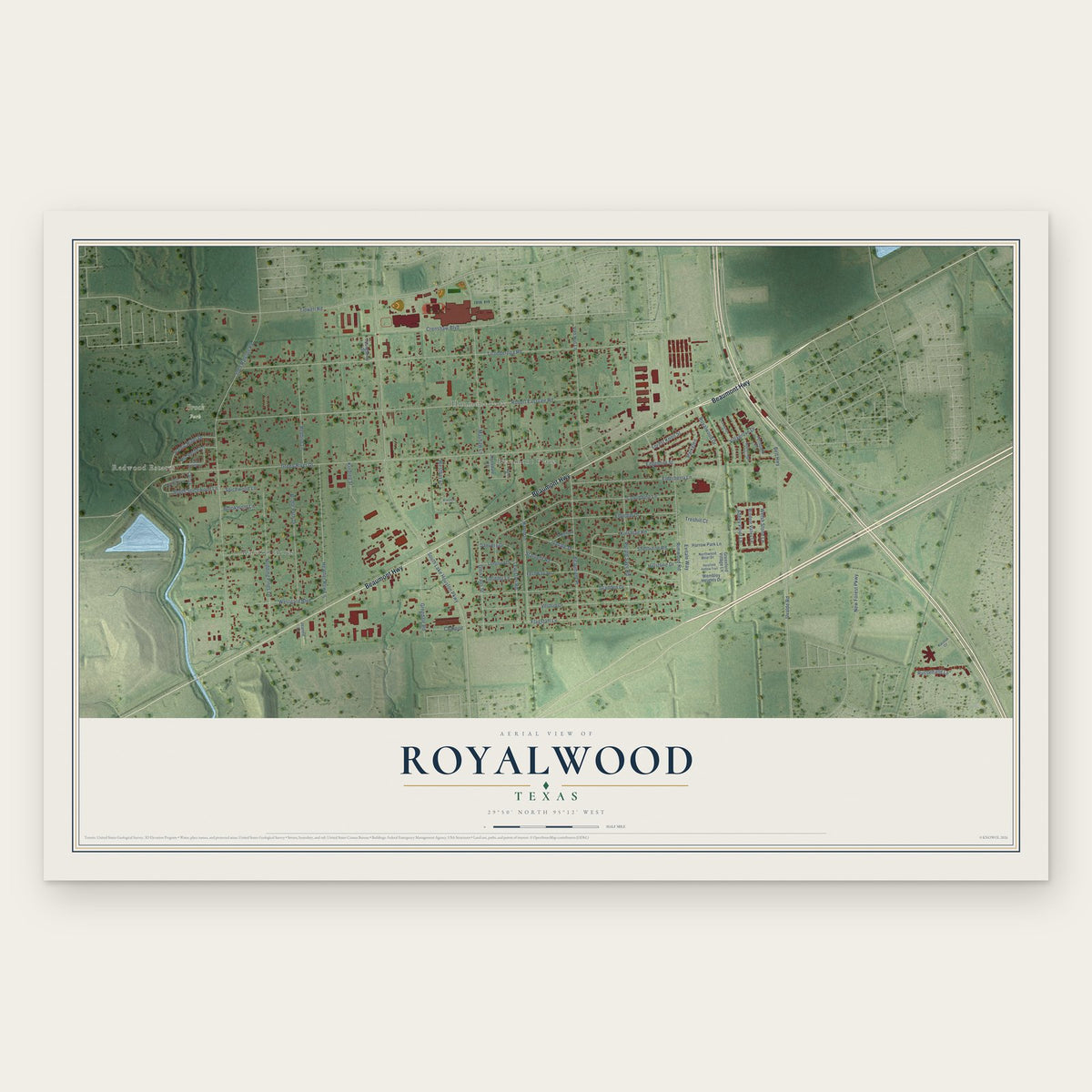Royalwood, Texas map print, the full design