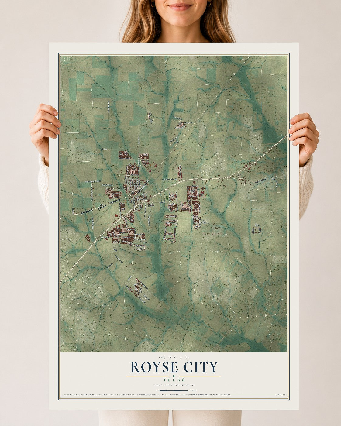 Map of Royse City, Texas, 24 x 36 inch unframed archival matte print