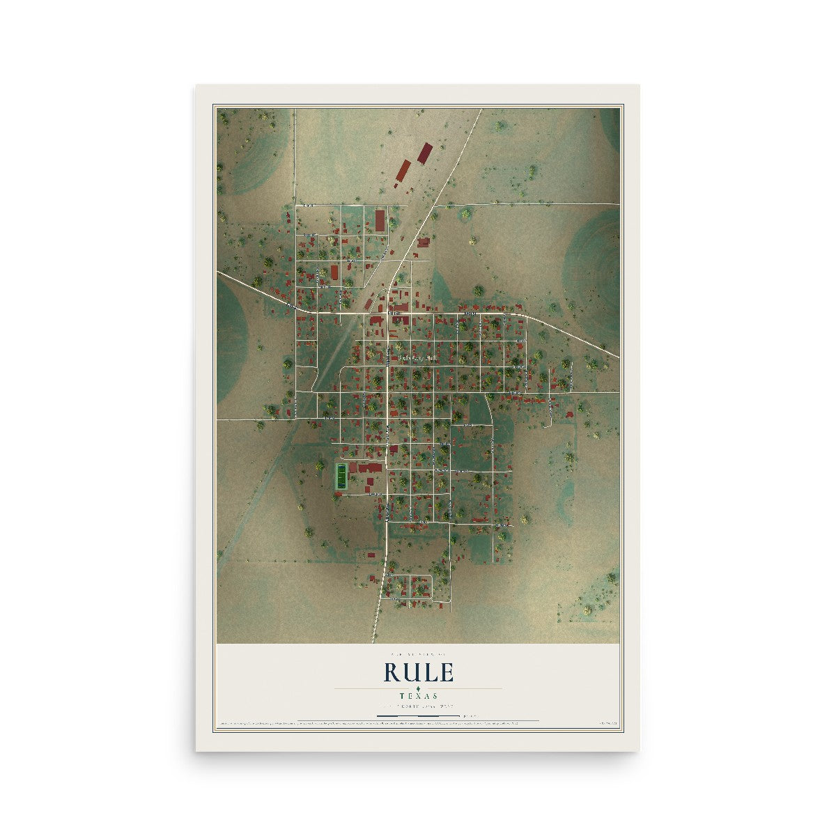 Map of Rule, Texas, 12 x 18 inch unframed archival matte print