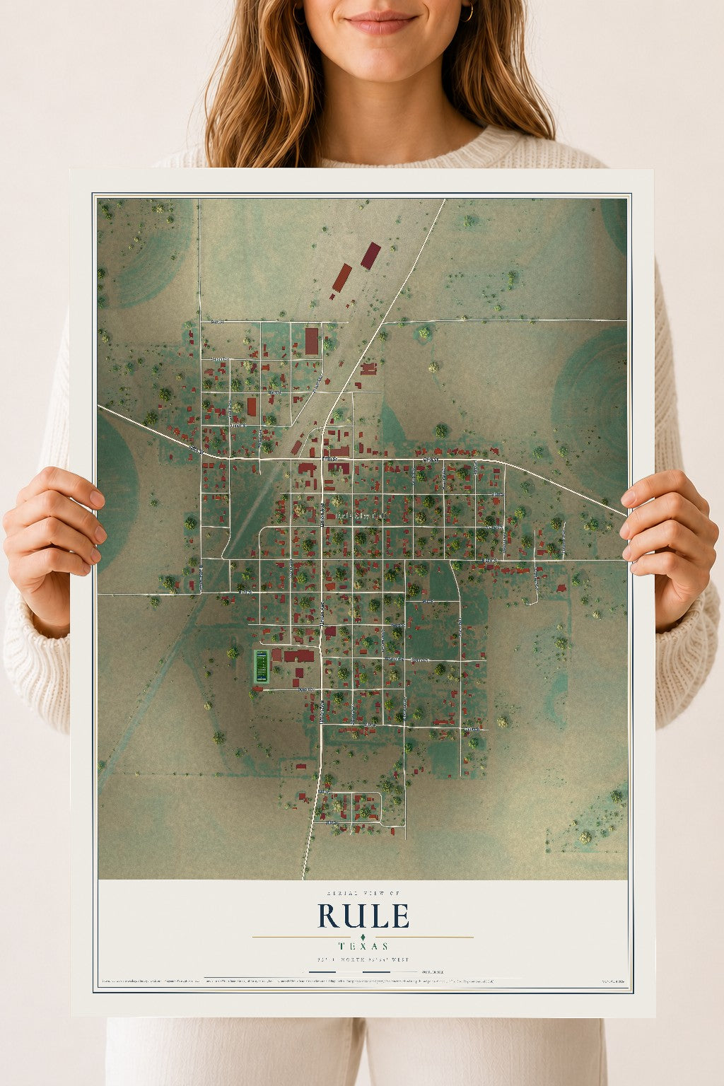 Map of Rule, Texas, 18 x 24 inch unframed archival matte print