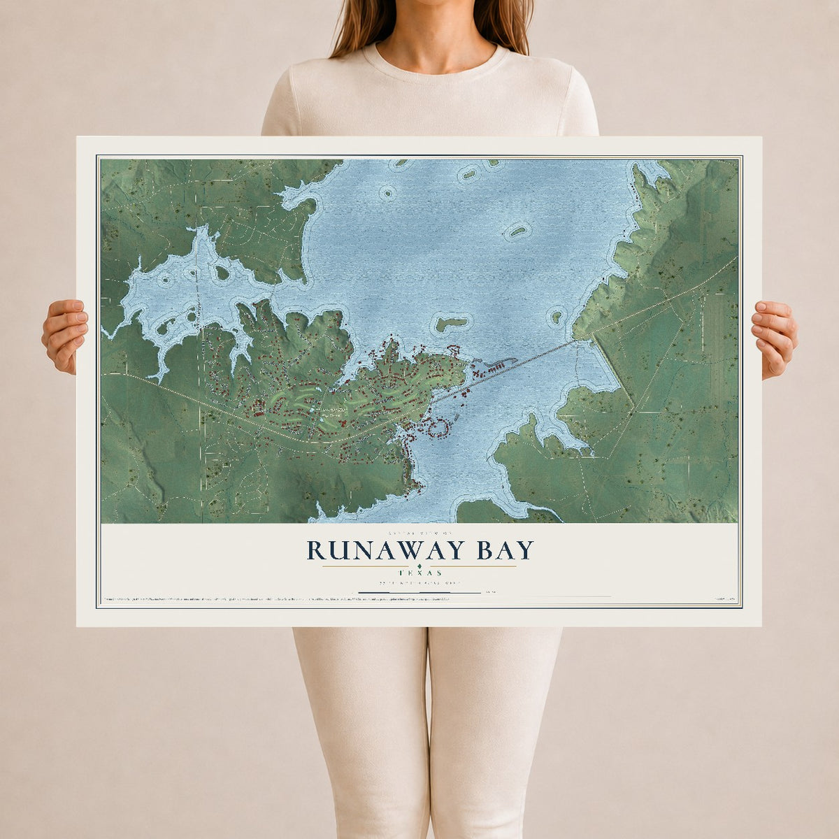 Map of Runaway Bay, Texas, 24 x 36 inch unframed archival matte print