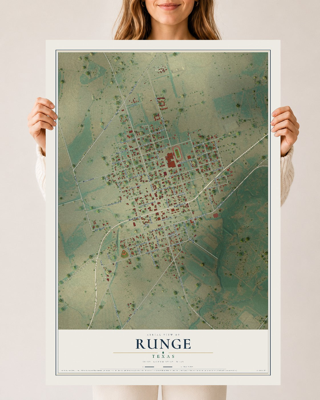 Map of Runge, Texas, 24 x 36 inch unframed archival matte print