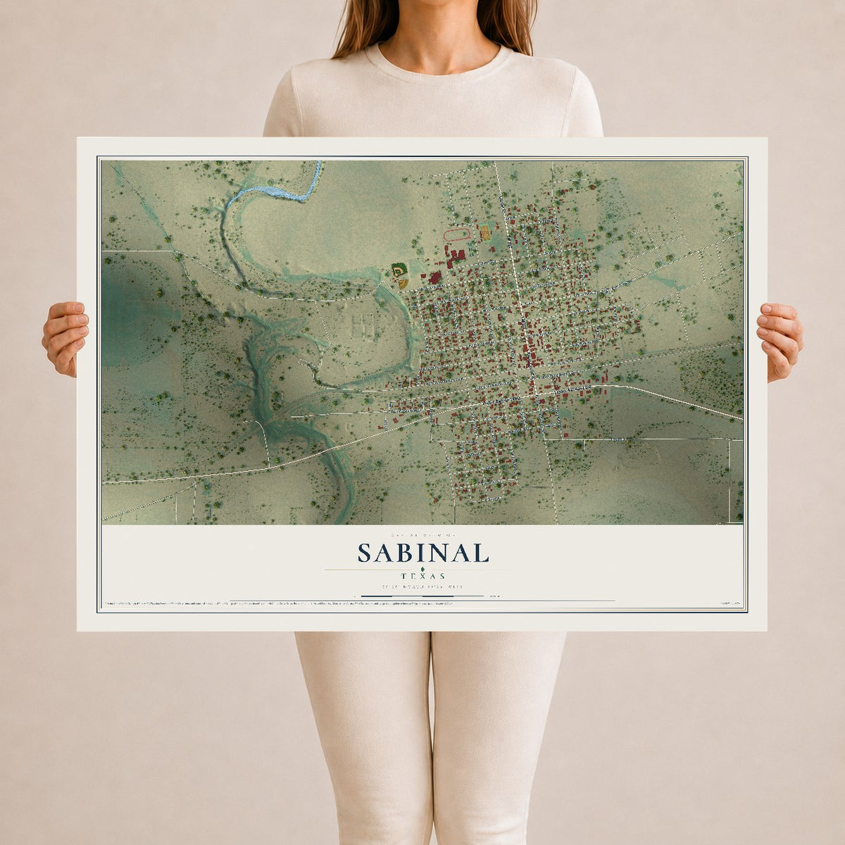 Map of Sabinal, Texas, 24 x 36 inch unframed archival matte print