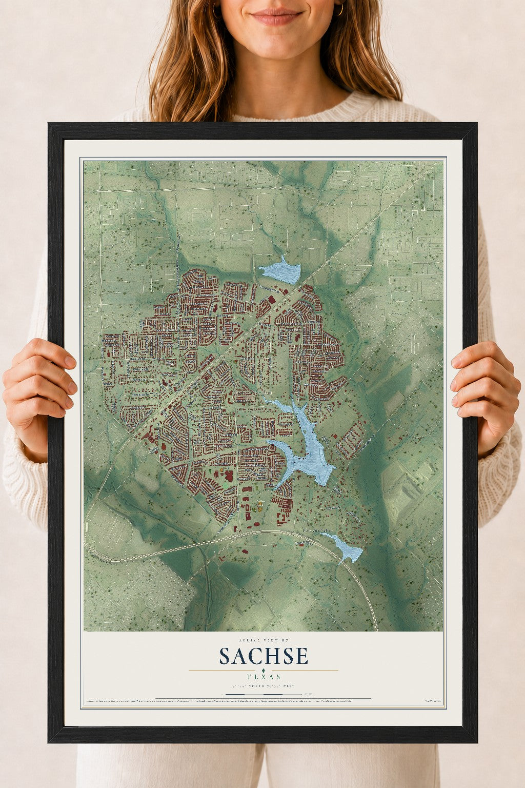 Map of Sachse, Texas, 18 x 24 inch print in a black wood frame