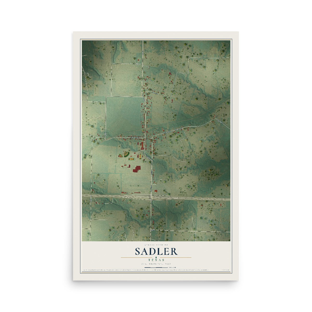 Map of Sadler, Texas, 12 x 18 inch unframed archival matte print