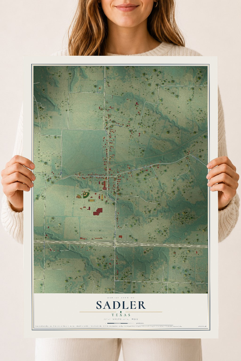 Map of Sadler, Texas, 18 x 24 inch unframed archival matte print