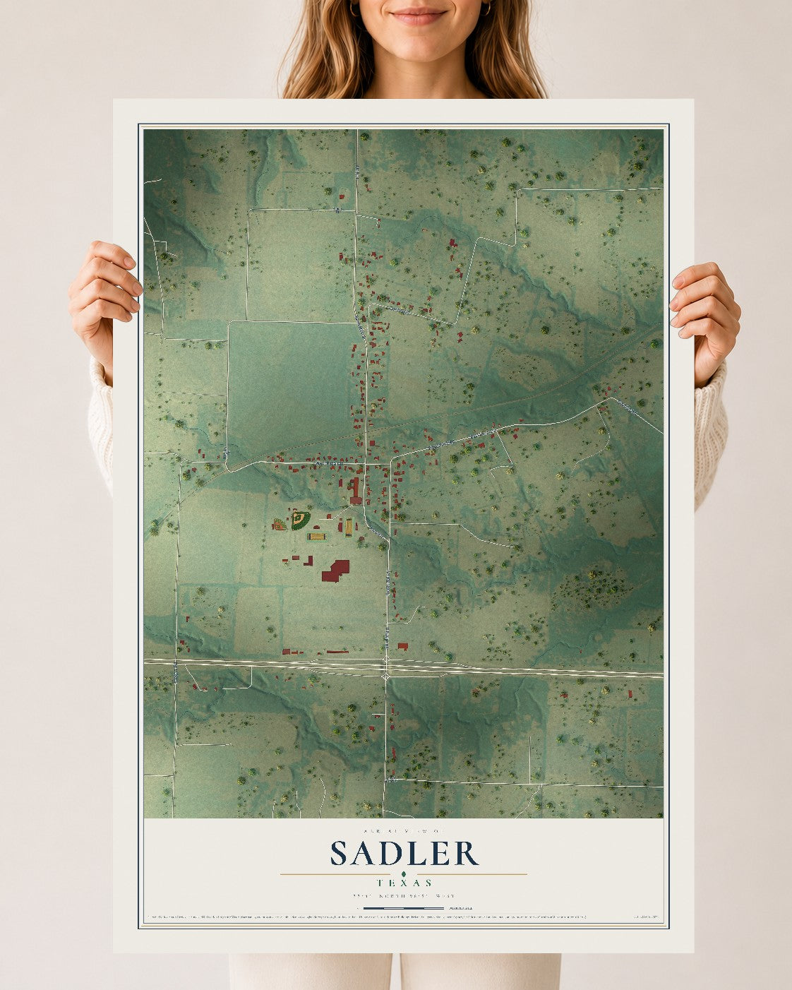 Map of Sadler, Texas, 24 x 36 inch unframed archival matte print