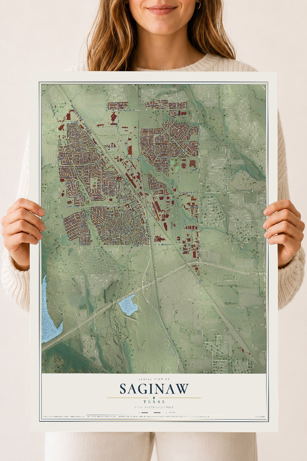 Map of Saginaw, Texas, 18 x 24 inch unframed archival matte print