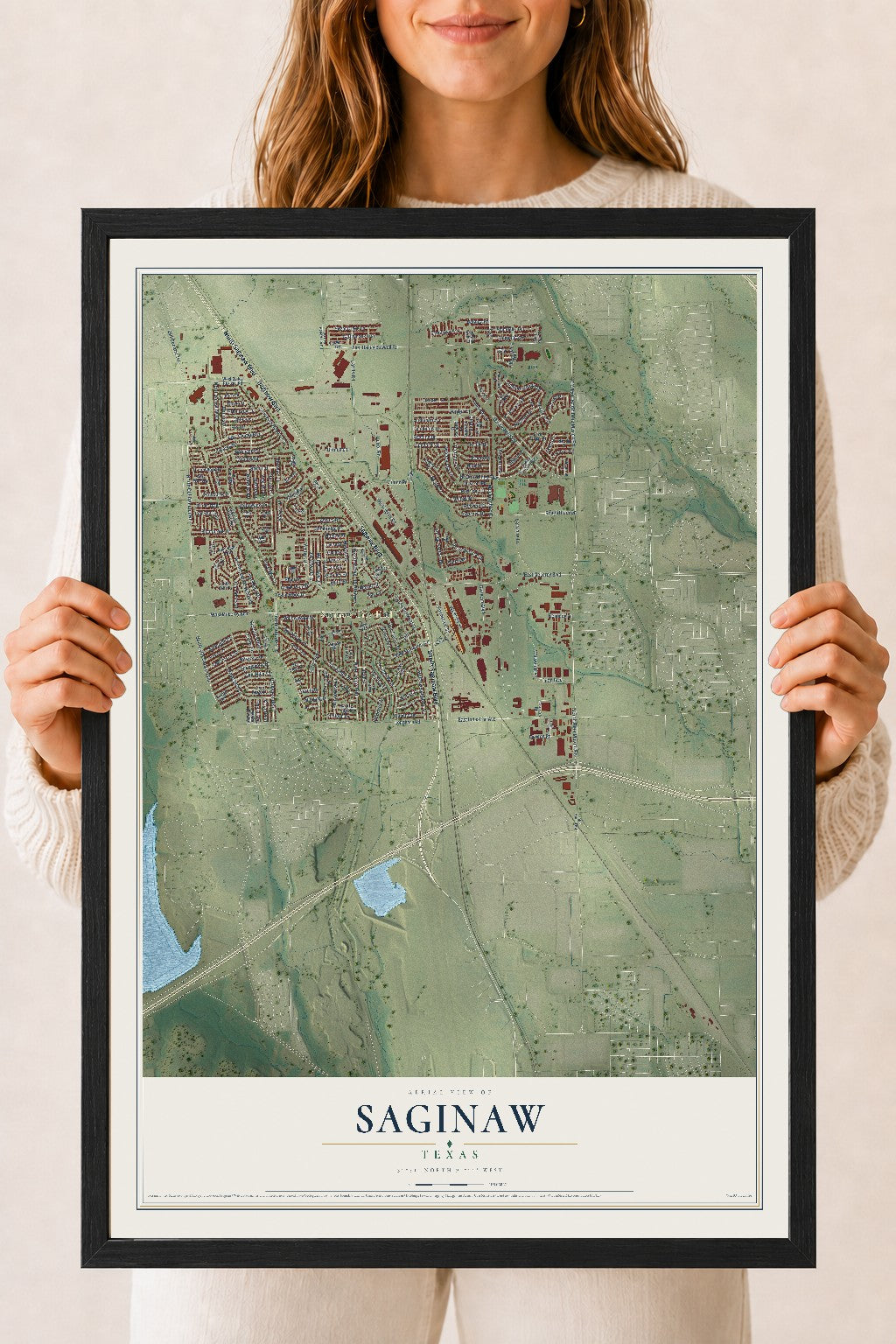 Map of Saginaw, Texas, 18 x 24 inch print in a black wood frame