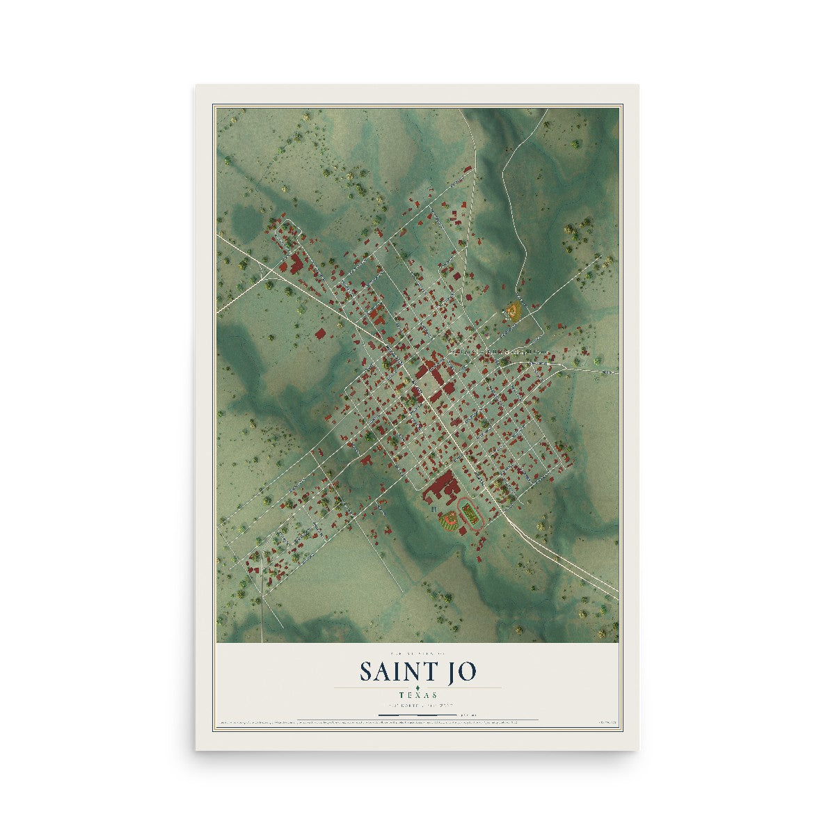 Map of Saint Jo, Texas, 12 x 18 inch unframed archival matte print