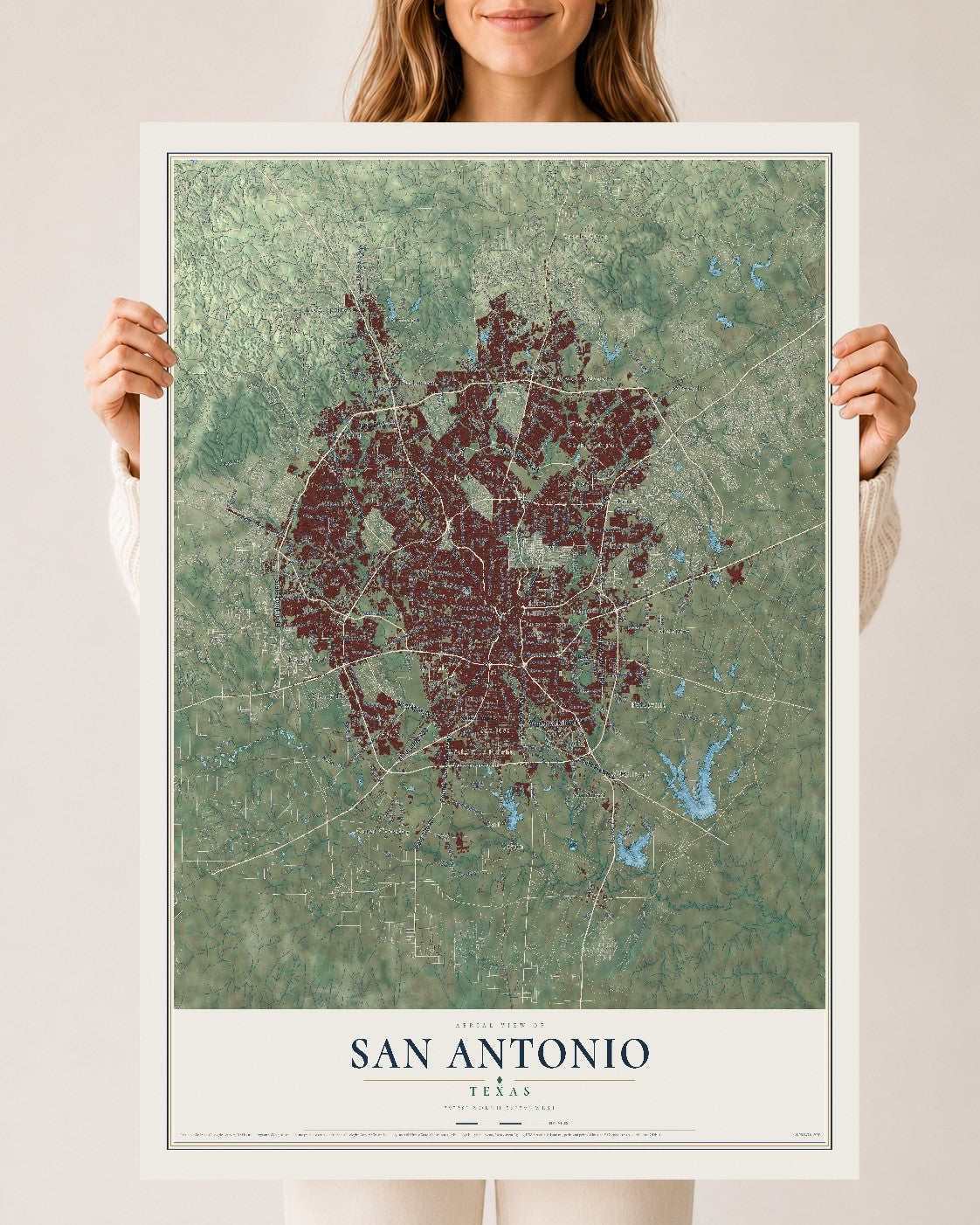 Map of San Antonio, Texas, 24 x 36 inch unframed archival matte print
