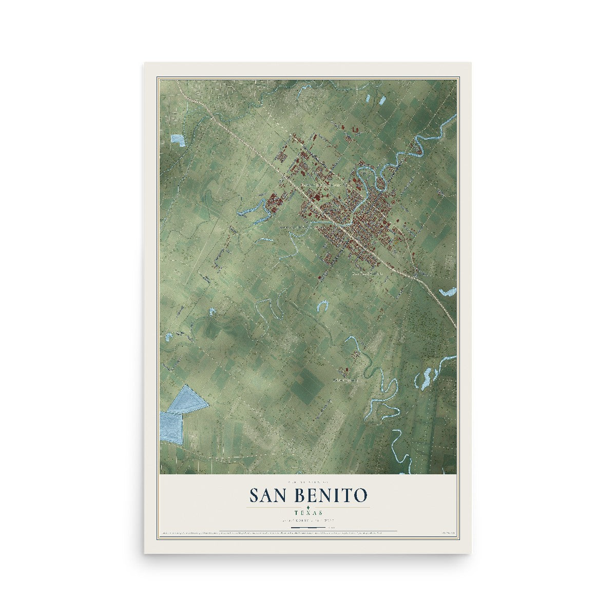 Map of San Benito, Texas, 12 x 18 inch unframed archival matte print