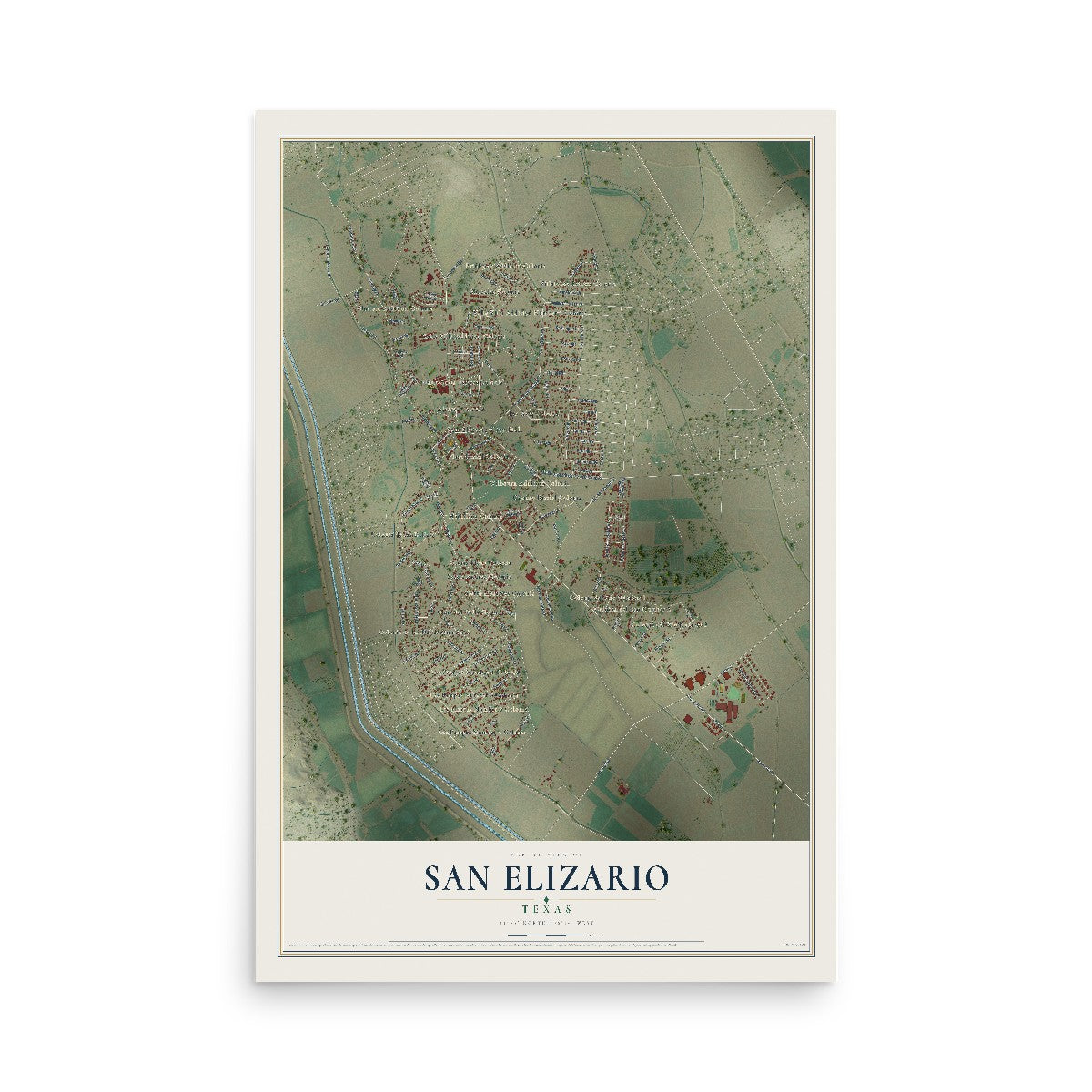 Map of San Elizario, Texas, 12 x 18 inch unframed archival matte print