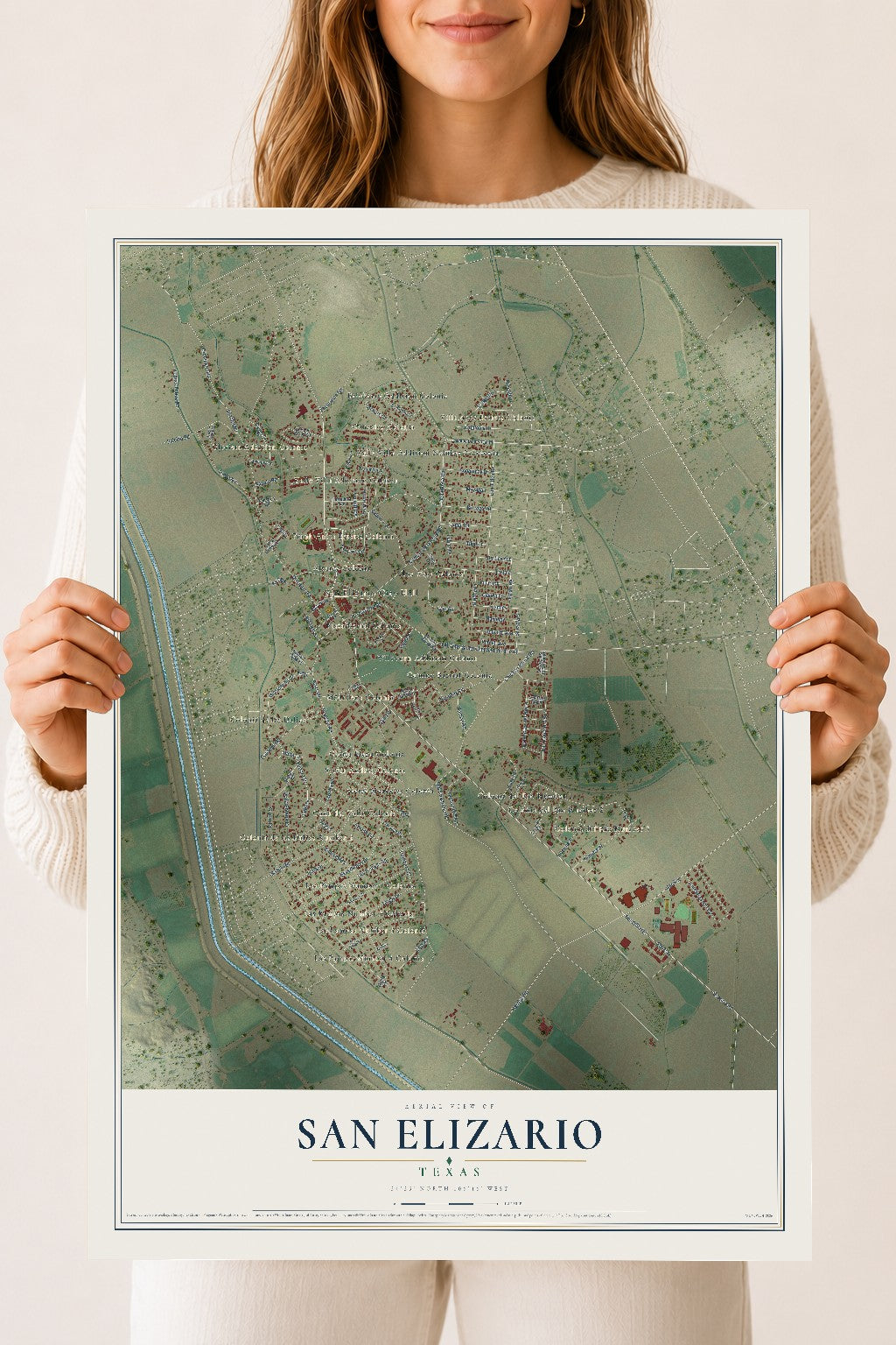 Map of San Elizario, Texas, 18 x 24 inch unframed archival matte print