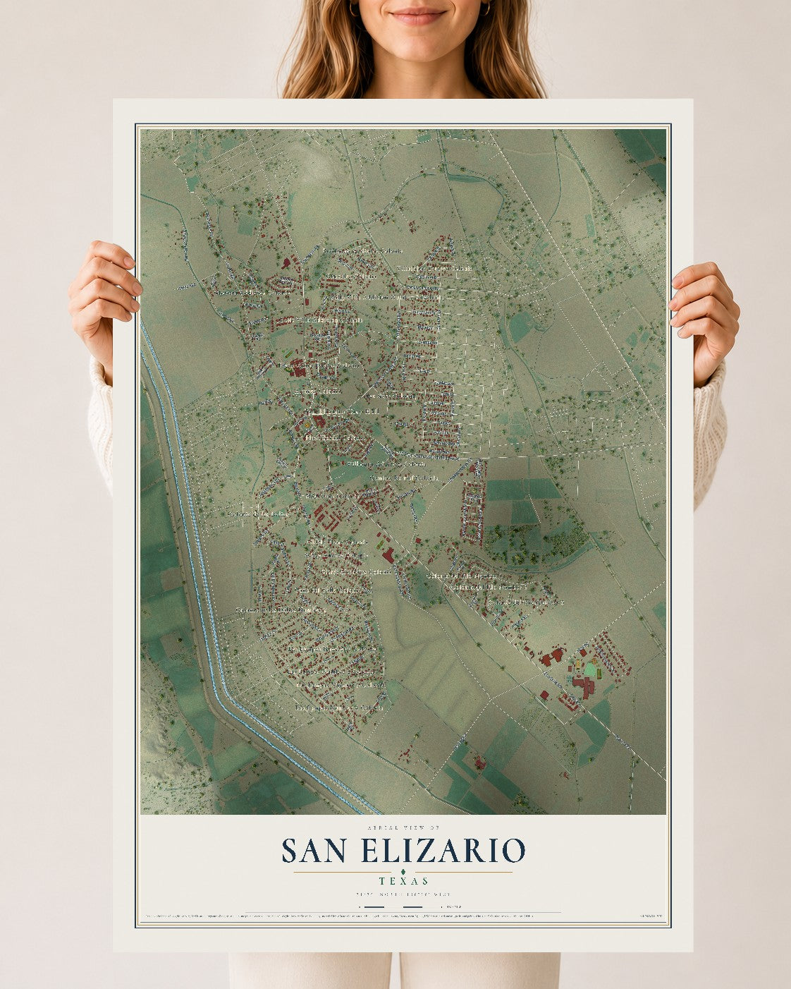 Map of San Elizario, Texas, 24 x 36 inch unframed archival matte print